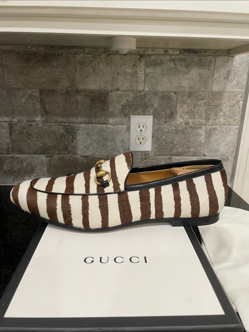 Gucci Jordaan Zebra Print Haircalf Leather Horsebit Loafers